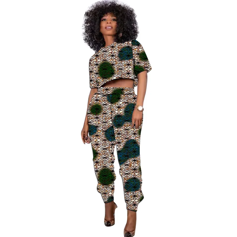 African Print Outfit Summer Women\'s Set Short Tops With Jogger Pants Casual Female Ankara Clothing