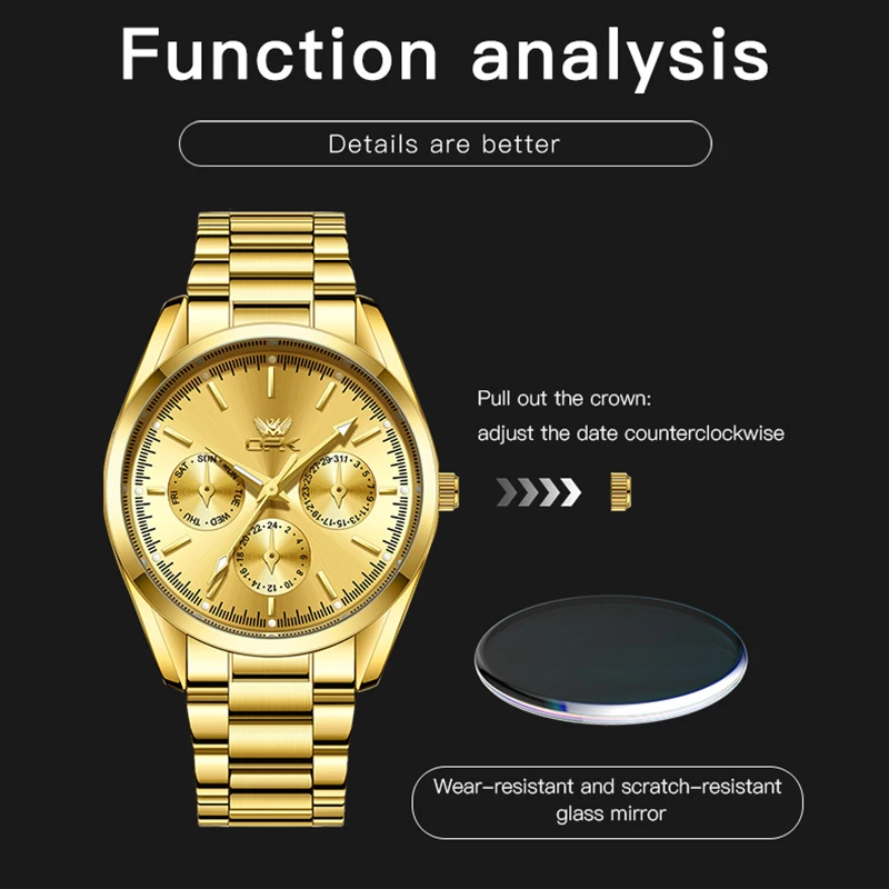 OPK 6024 Mens Watch Original New Fashion Brand Quartz Watch Stainless Steel Waterproof Luminous Three Small Dial Watches For Men