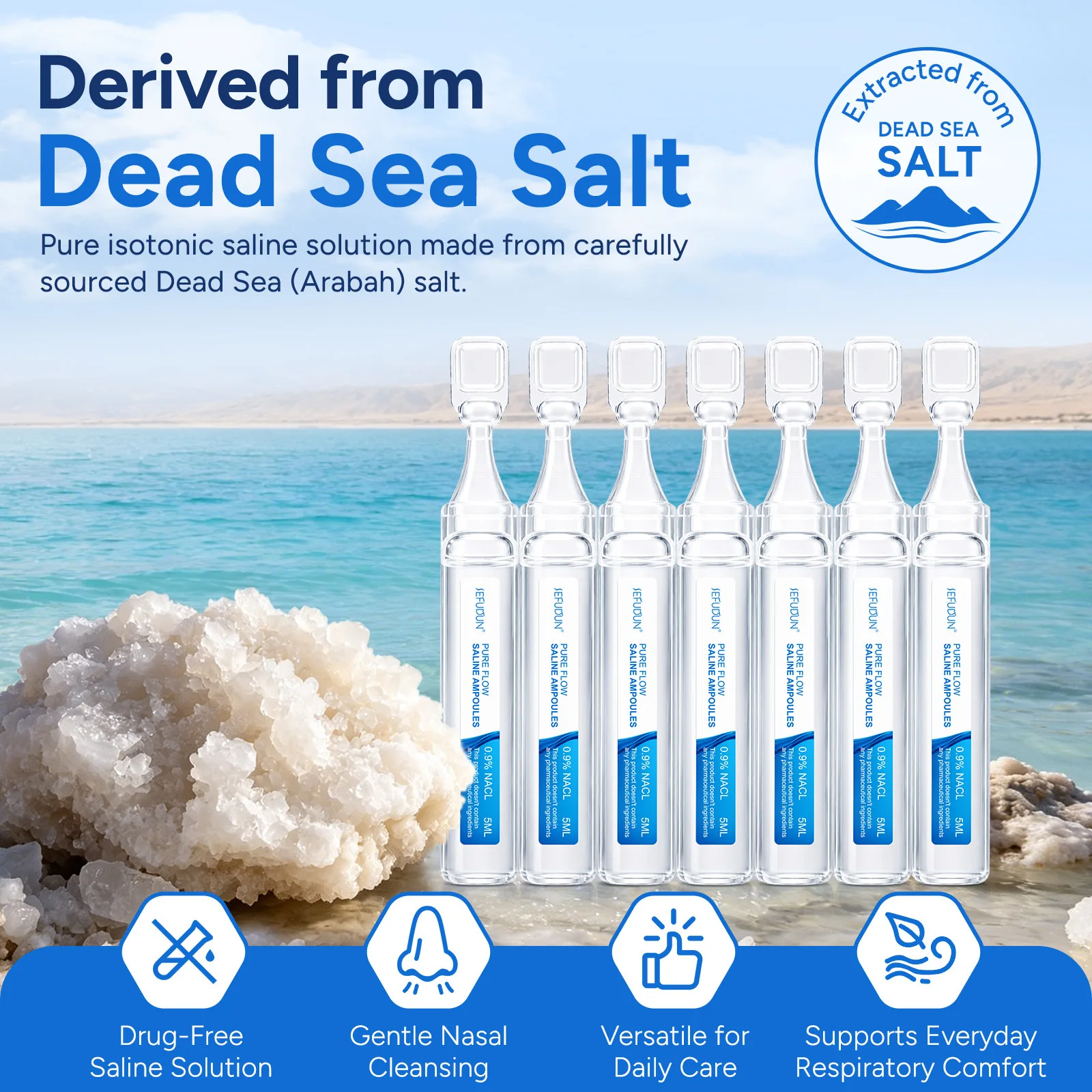 0.9% Sea Salt Nasal Cleansing Care Saline Nasal Rinse Solution 21pcs 5mL Tubes Daily Nose cleaner Wash liquid Nasopharyngeal - view 2