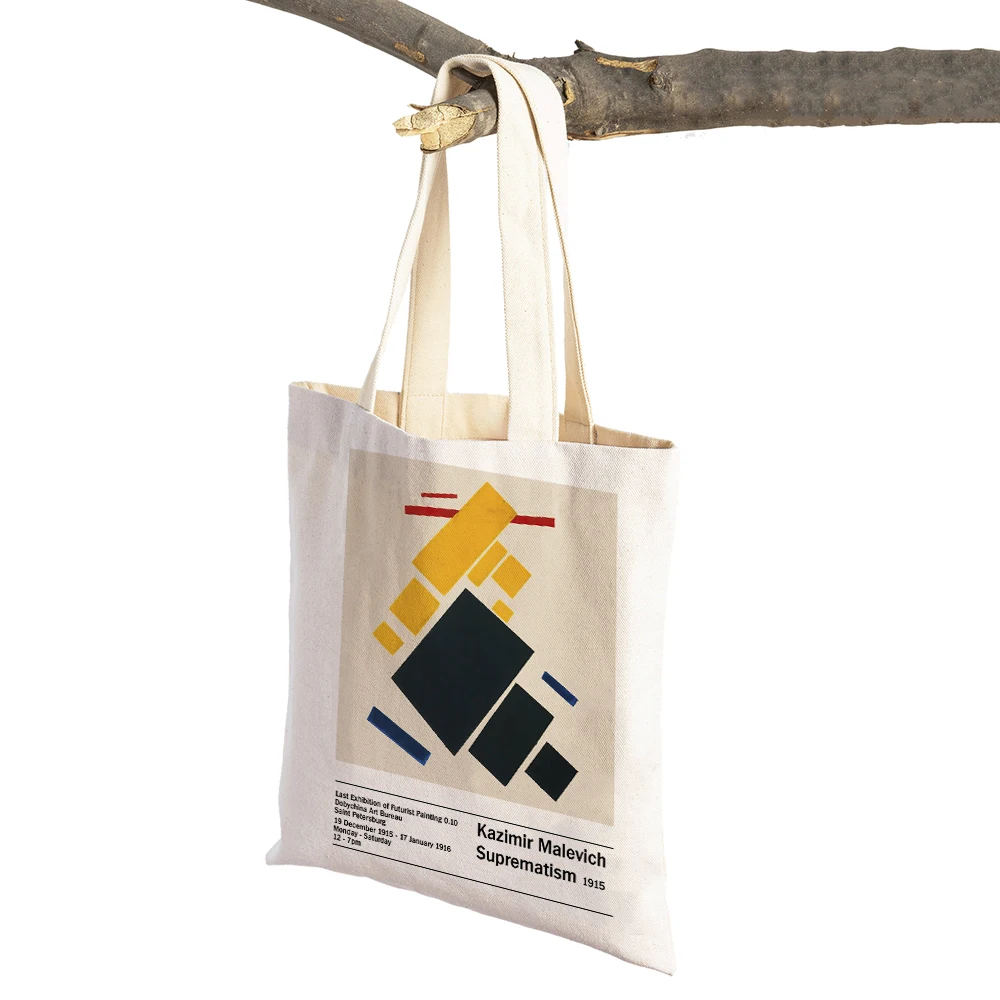 Nordic Shopper Bags Lady Canvas Tote Women Handbag Malevich Geometric Abstract Suprematism Art Double Print Shopping Bag