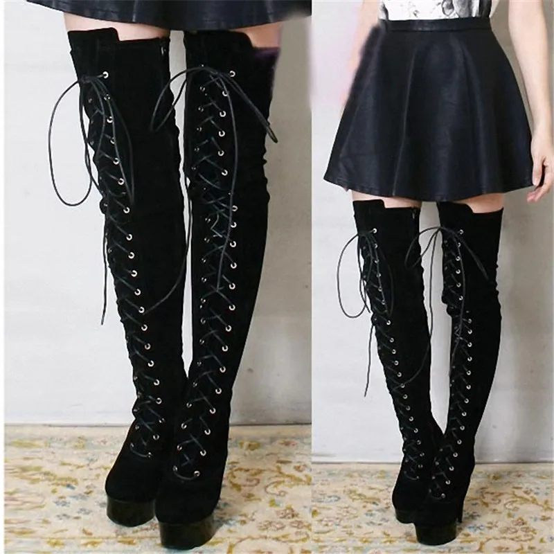 

Высота 15 см, высокие каблуки, формальные высокие каблуки до бедра и одна сторона бандажных женских сапог выше колена.