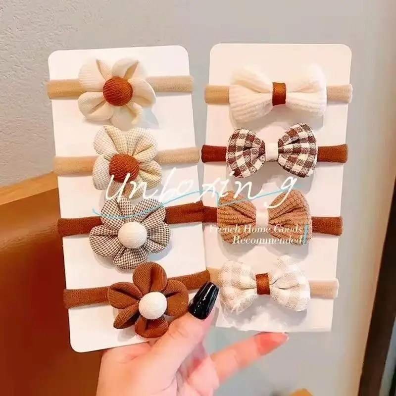 

4-pack Headband Girl Milk Coffee Color Children's Cute Ins Flower Butterfly Bow Hair Rope Hairband Headband Girl Gift