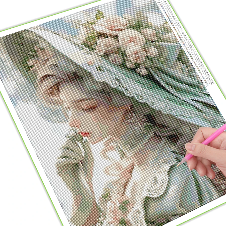 Diy 5D Diamond Painting New Collection 2023 Noble Woman Flower Hat Full Mosaic Arts Rhinestone Embroidery Girl Wall Decor AA4675