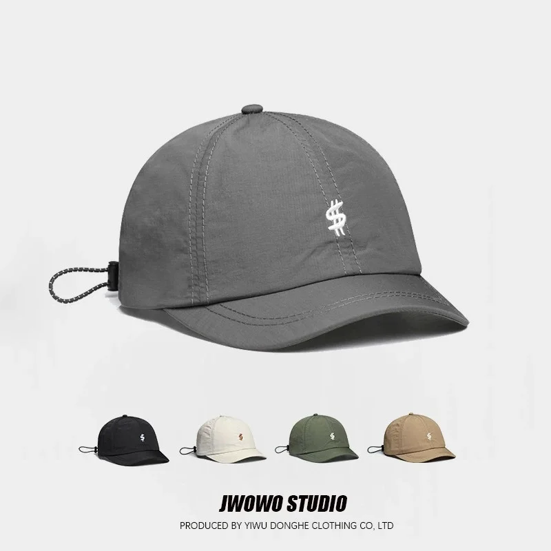 Dollar Sign Embroidered Quick Dry Baseball Cap, Adjustable Drawstring Breathable Lightweight Sun Hat for Outdoor Daily Use