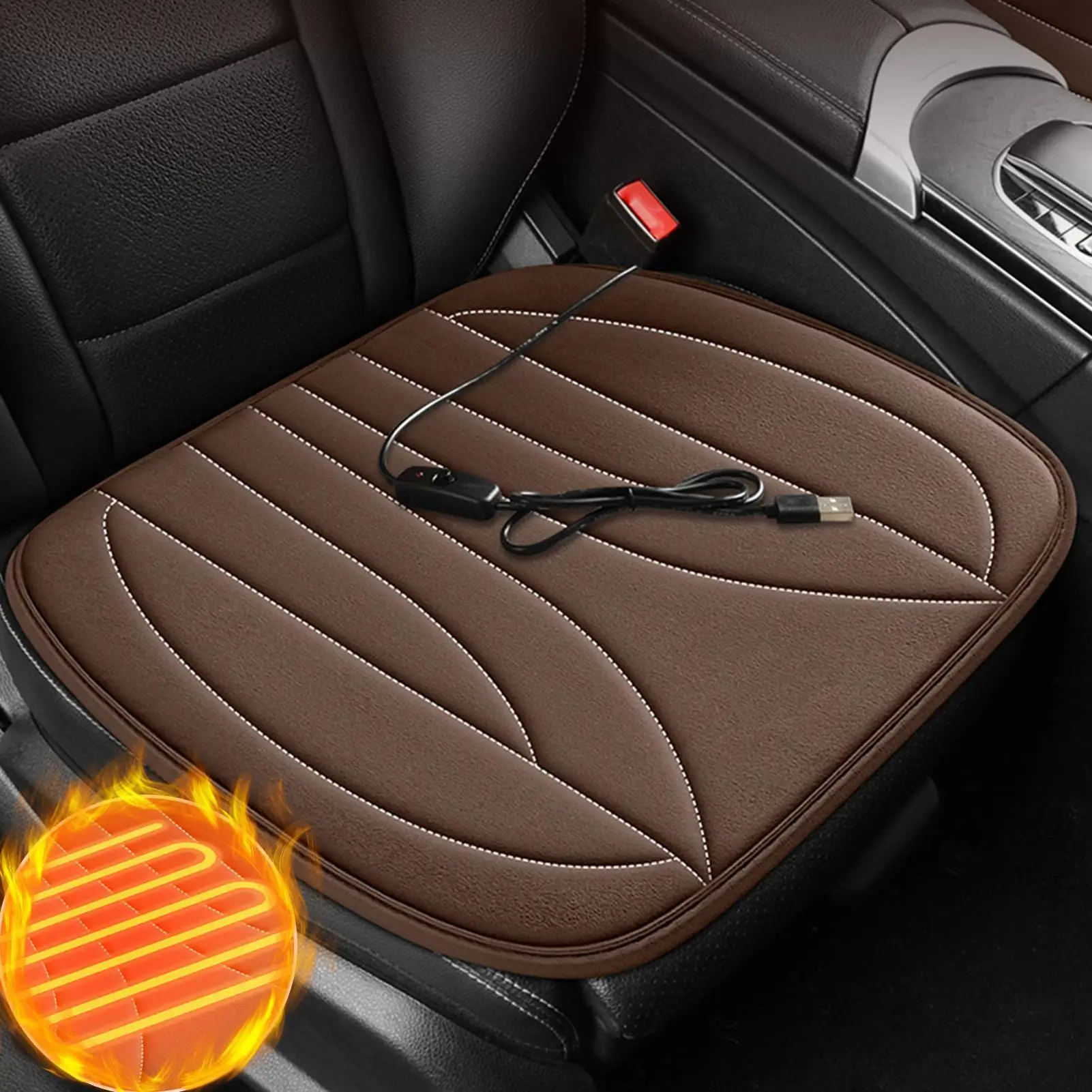 Car Heated Seat Cushion USB Electric Car Seat Warmer Anti-slip Car Seat Cushion Protective pad for Truck SUV Trailer