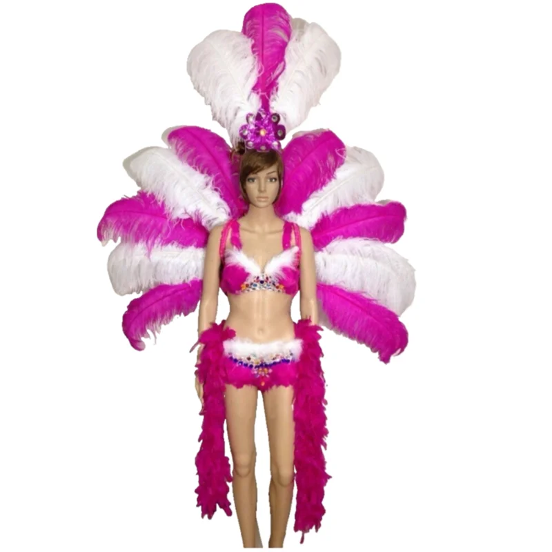 Feather flower backboard costume showgirl performance sexy cabaret dance carnival dancewear feather costumes for women image 6