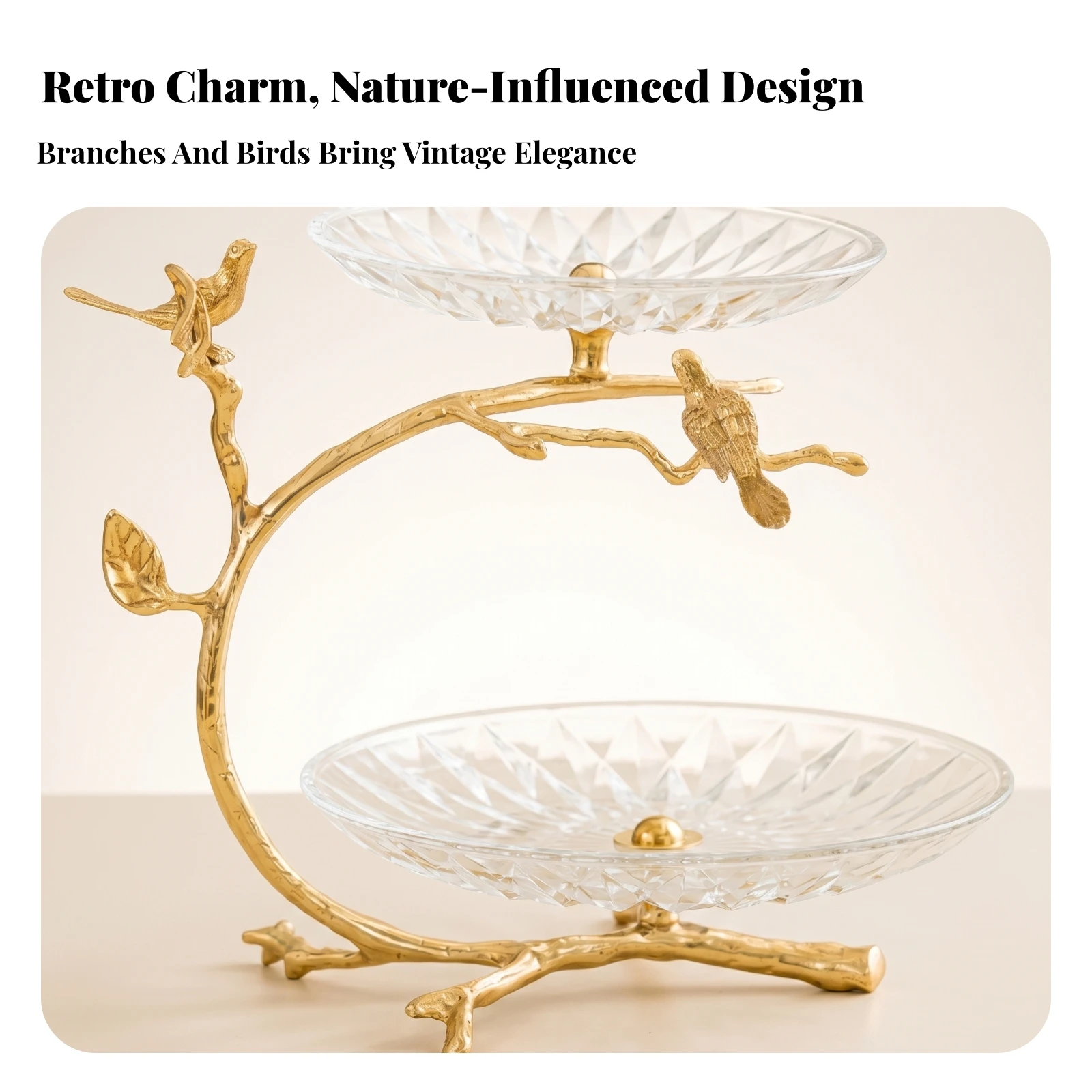 Branch-Shaped Two-Tier Fruit Tray Stand Footed Fruit Tray 2-Tier Serving Stand Faceted Appetizer Server Modern Luxury for Snacks