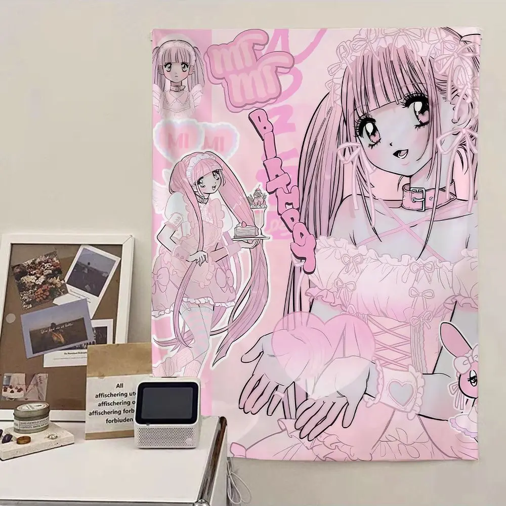 Ins stil süße mädchen hängen tuch handgemalte cartoon Koreanische hintergrund tapisserie schlafsaal schlafzimmer nacht vermietung haus decora