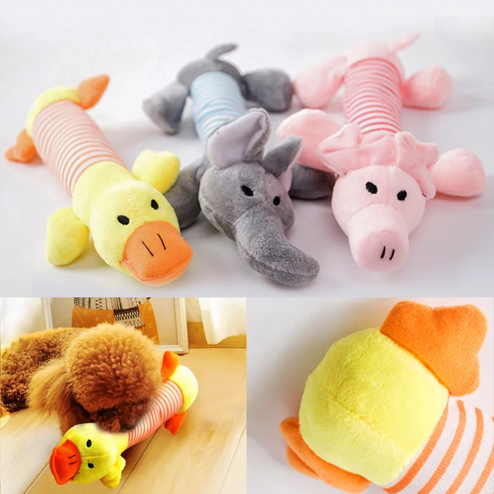 Plush Cute Elephant Duck Pig Pet Dog Cat Squeak Sound Dog Toys Funny Fleece Durability Chew Molar Toy Fit for All Pets