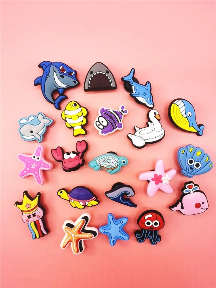 Kawaii Ocean Style Shoe Charms Crab Starfish Shark Buckle Decor Funny Clog Shoe Accessories Pins Decoration Adult Kid Party Gift