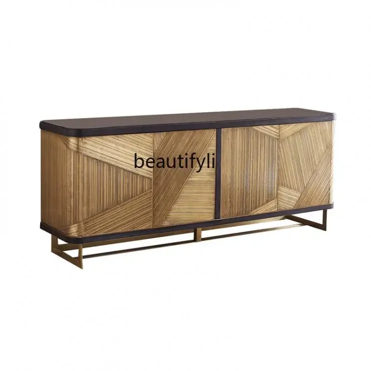 

R Nordic light luxury stainless steel entrance living room TV cabinet partition cabinet solid wood decorative cabinet R