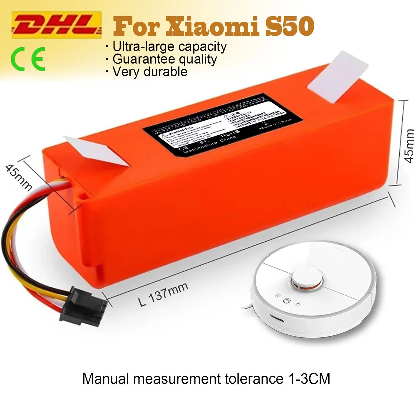 2024 100%NEW for Xiaomi Robot Roborac S50 battery, spare parts, genuine battery, 12800mAh, 14.4V, brr 2p4s 5200d，S50,S51,S55,T60