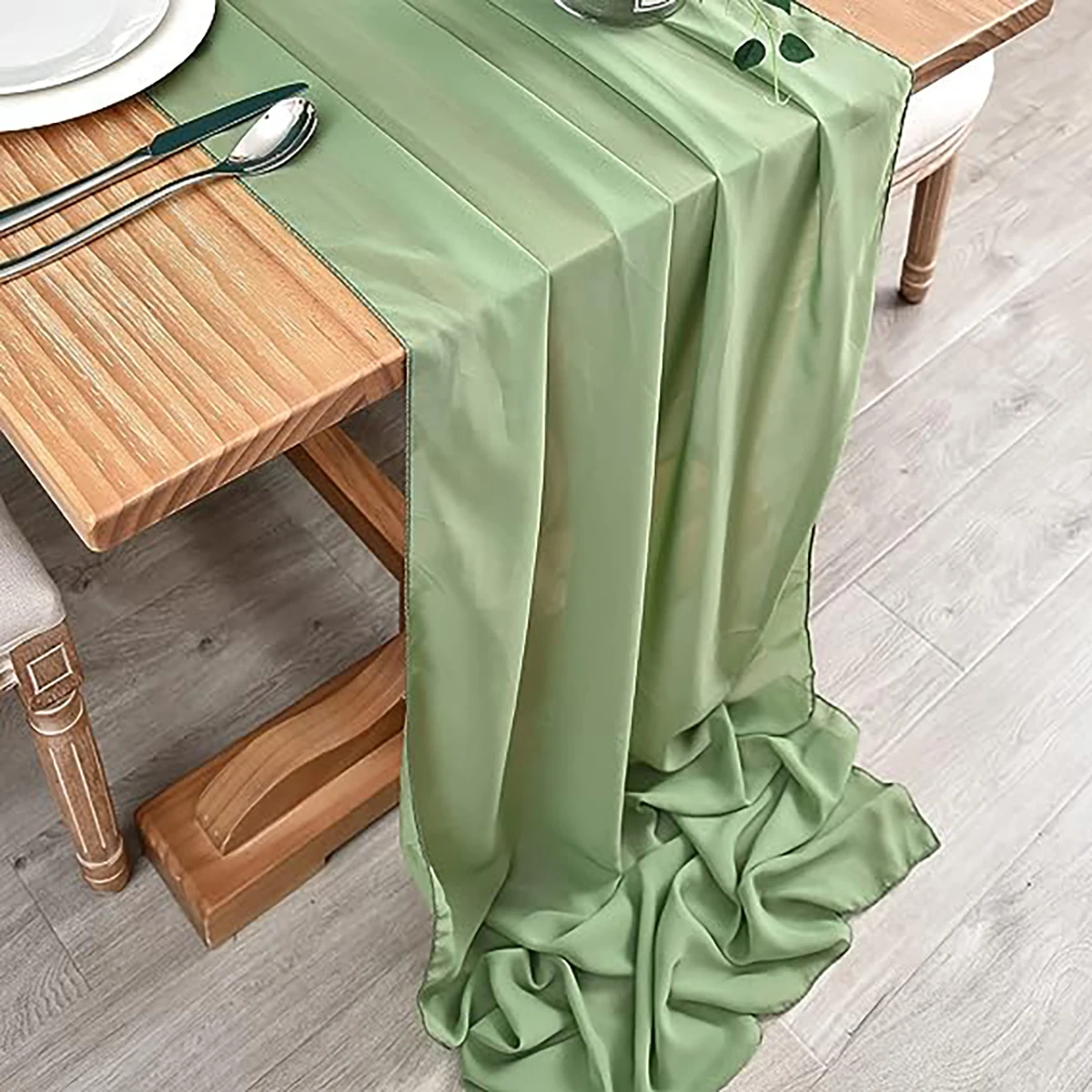 

Chiffon Table Runner Wedding Decoration Sage Green Solid Luxury Rustic Droop For Baby Shower Valentine Easter Home Decorate