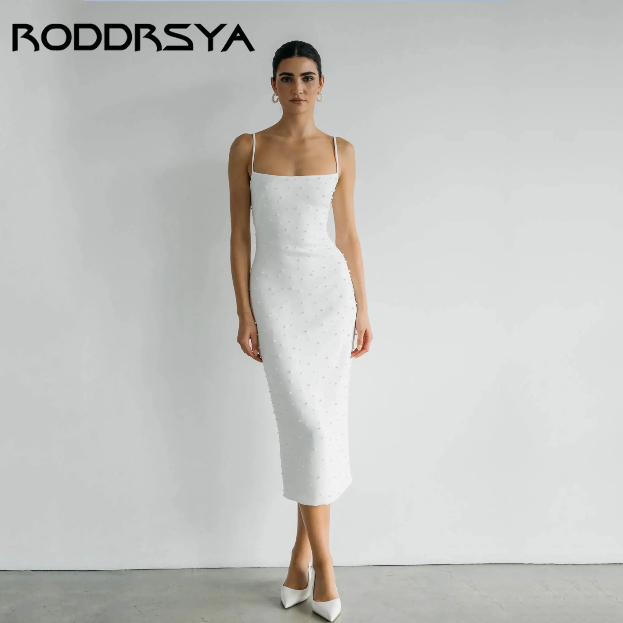 RODDRSYA Mid Satin Pearls Wedding Dress Simplism Spaghetti Straps White Bride Gown Mermaid Backless vestidos de novia Customized
