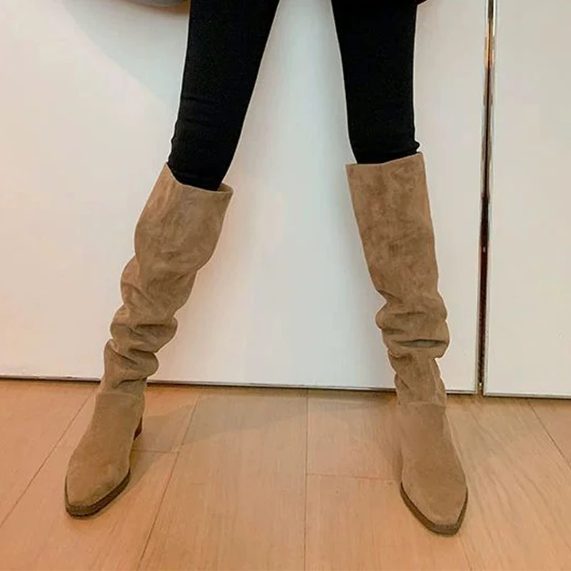 Women Heeled Knee High Boots Chunky Winter Shoes Woman Long Boots 2025 Trend Dress Suede Pumps Chelsea Boots Mujer Snow Botas