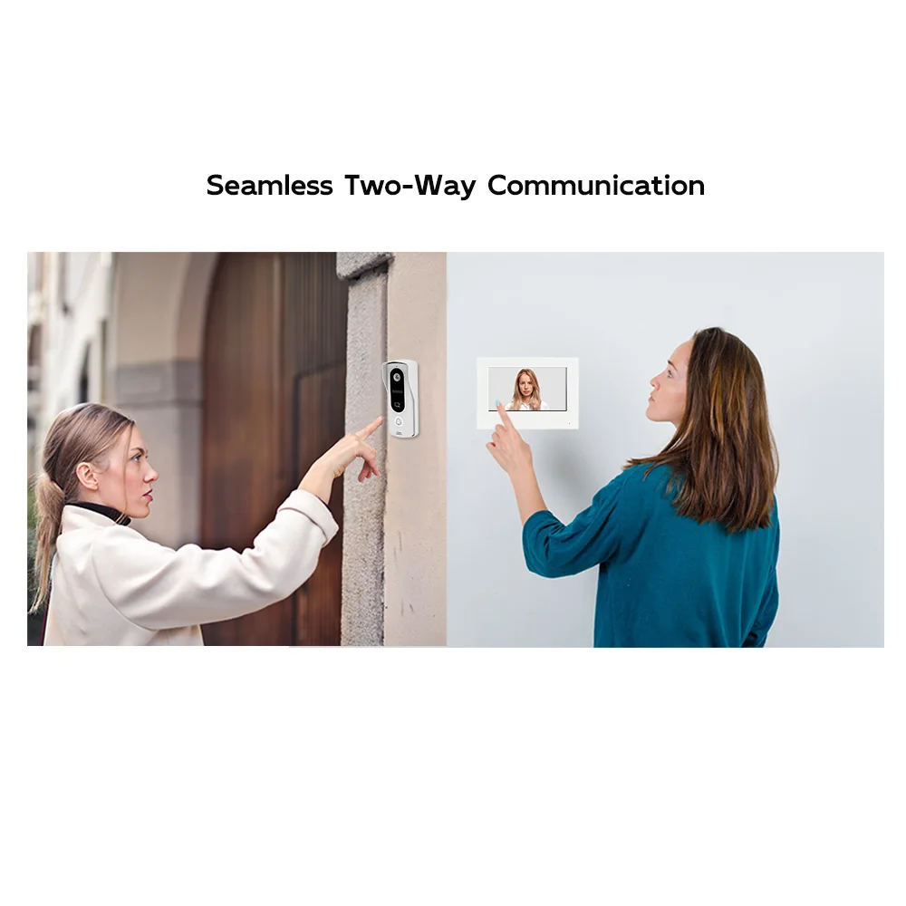 หน้าจอ IPS 7 นิ้ว ควบคุมผ่านแอป Tuya วิดีโออินเตอร์คอมประตู 2MP 1080P แบบมีสาย/ไร้สาย กล้องมองประตูพร้อมอินเตอร์คอม