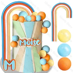 1 Set Blue Orange Balls Cake Toppers Yellow Orange Blue Ceramic Rainbow Cake Topper for Baby Shower Birthday Cake Decor Favor