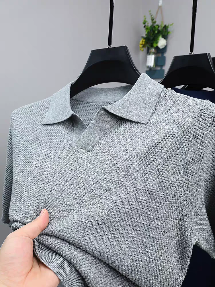 

Высококачественный 100% хлопок Короткие рукава мужские Polo рубашки трикотаж чистый цвет мода ананасовый рисунок летняя воздухопроницаемая V - воротник футболка