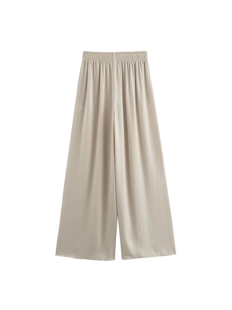 Frauen Sommer Lose Breite bein hosen 2025, Mode Feste Elastische taille Weibliche Elegante Straße Hose Hosen Kleidung