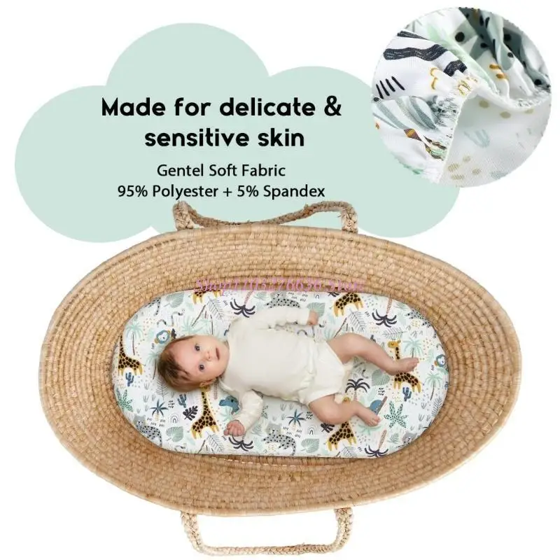 R6FD Toddlers Bassinet Sheet for Oval Rectangle Mattress Breathable Baby Fitted Sheet