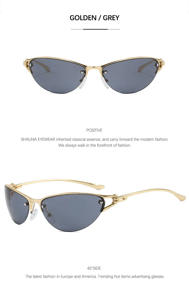 SHAUNA Neue Y2K Metall-Halbrahmen-Cat-Eye-Sonnenbrille für Damen, beliebte Herren-Gradienten-Werbebrille, UV400 – Detail 10
