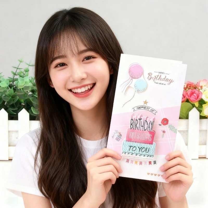 Surprise 3D Birthday Cards 2pcs Random Selection Korean Cake Design Greeting Message Best Wish Party Invitations Cards