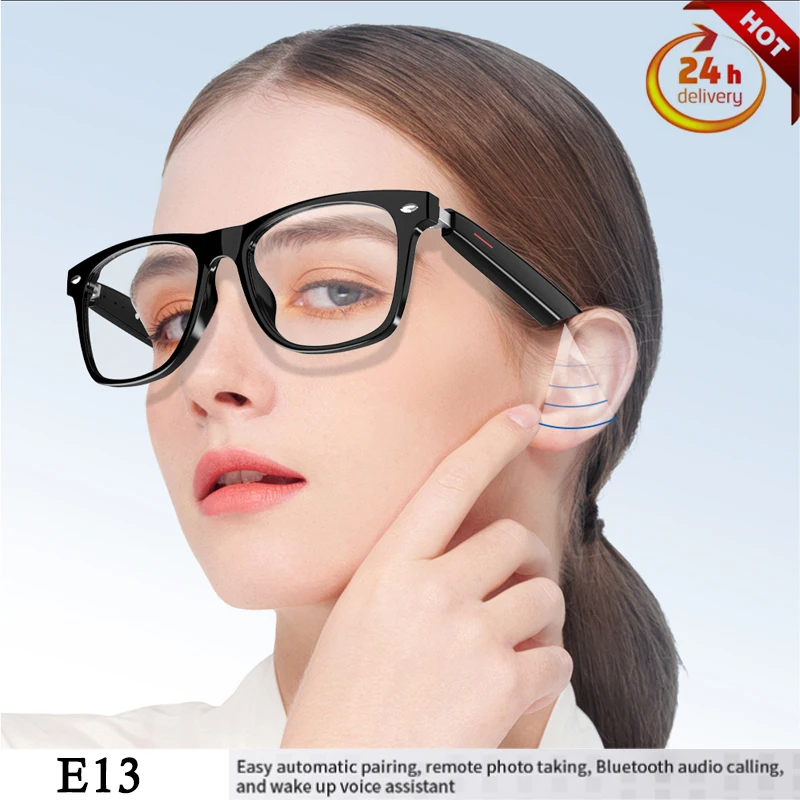 E13 Bluetooth Audio Smart Glasses Interchangeable Frames Ear Surround Sound Speakers Mics Calls Voice Control For Android IOS