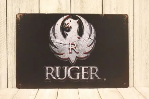 Ruger Tin Metal Poster Sign Man Cave Vintage Ad Rustic Look Gun Shop Range