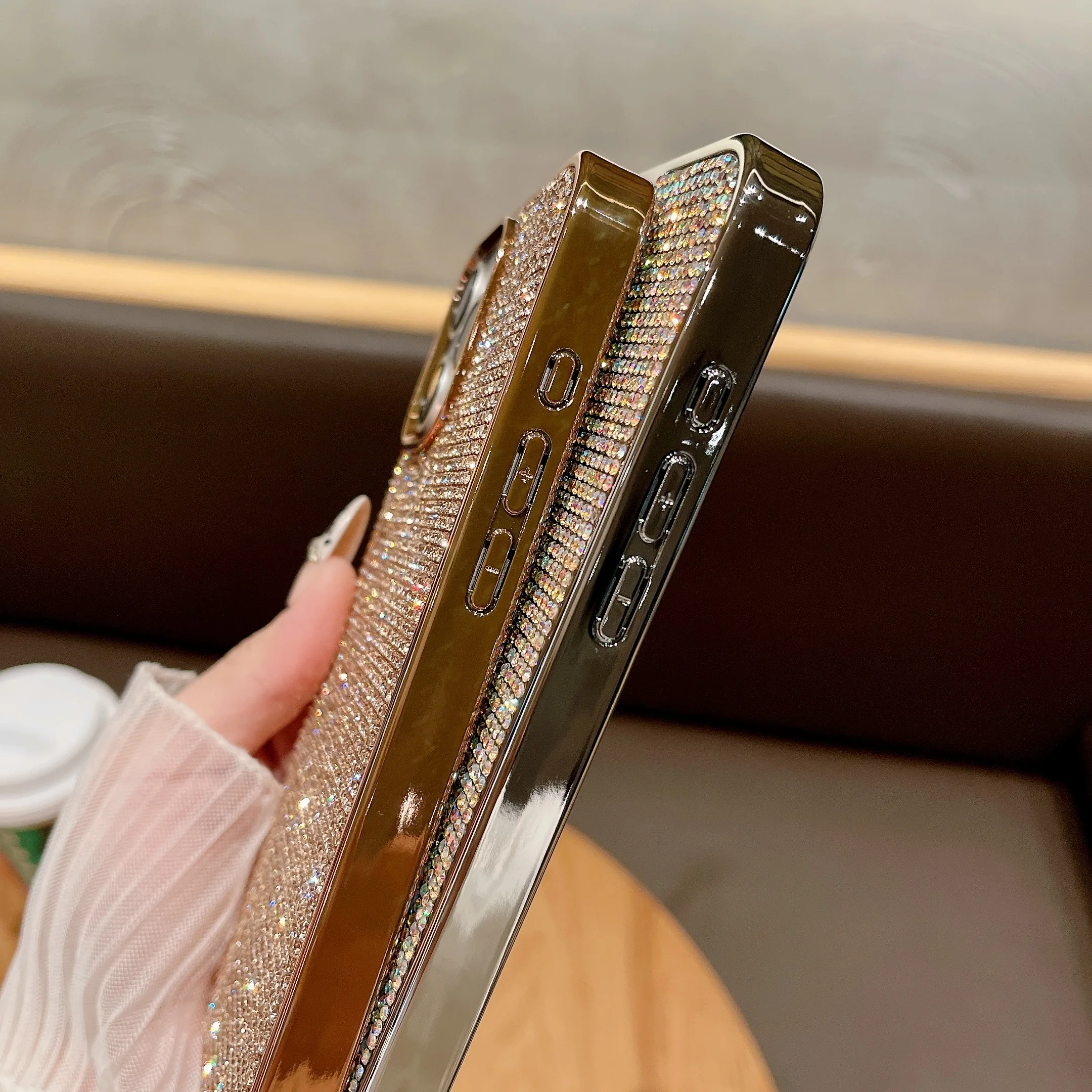 빛나는 INS 눈부신 전체 덮힌 지르콘 빛나는 광택 세련된 전화 케이스 iPhone 16 15 14 11 12 13 Pro Max Plus 뒷면 커버
