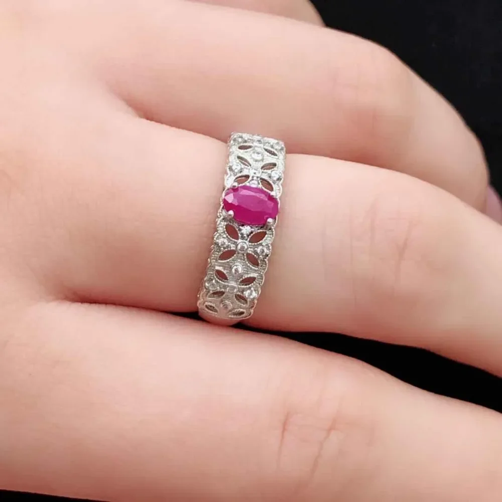 Natural Ruby Ring Genuine 925 Sterling Silver Genuine Precious Red Gem Stone Rings For Women Real Fine Jewelry