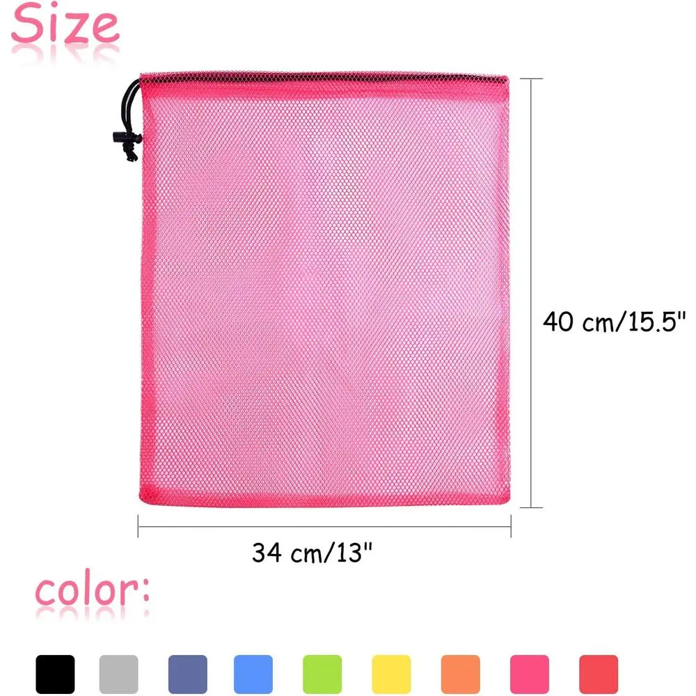 15 Pcs Mesh Drawstring Bags, Nylon Mesh Storage, Travel, Sports (9 Col)
