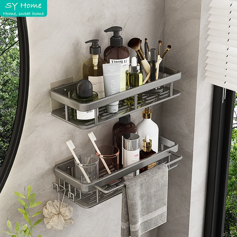 Bathroom Organizer Storage Rack Punch-free Wall Shelf Necessities Wall Mounted Large Capacity Shampoo Body Wash Container