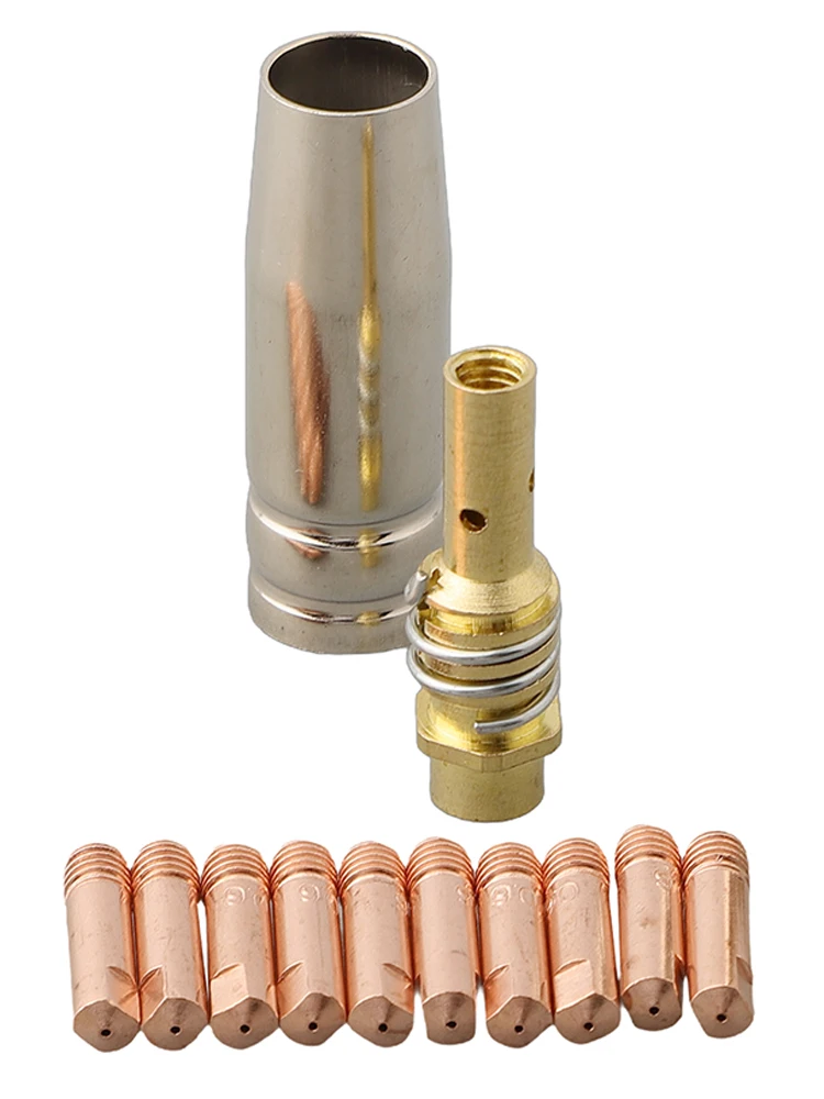 12 buah ujung kontak pelindung nosel las MIG MB15 0.8mm ujung pemegang ujung M6 Kit Diffuser Gas perlengkapan pengelasan Kit habis pakai