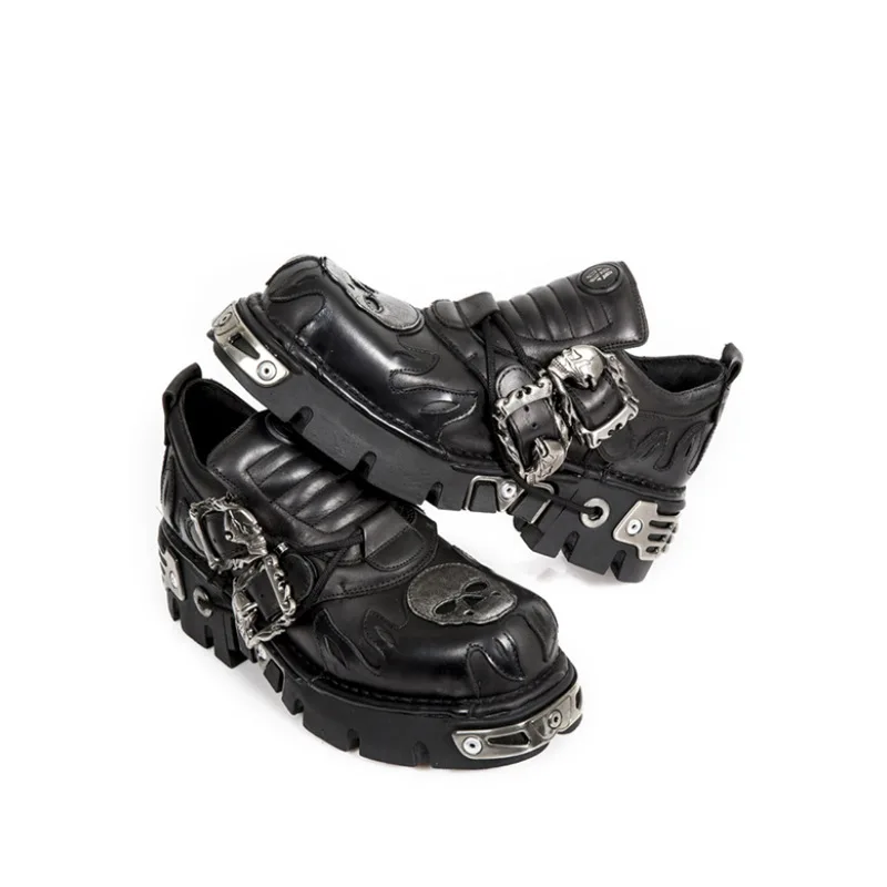 

Limited Release! Dark Punk - Style Black Leather Shoes with Chunky Soles and Metal Embellishments