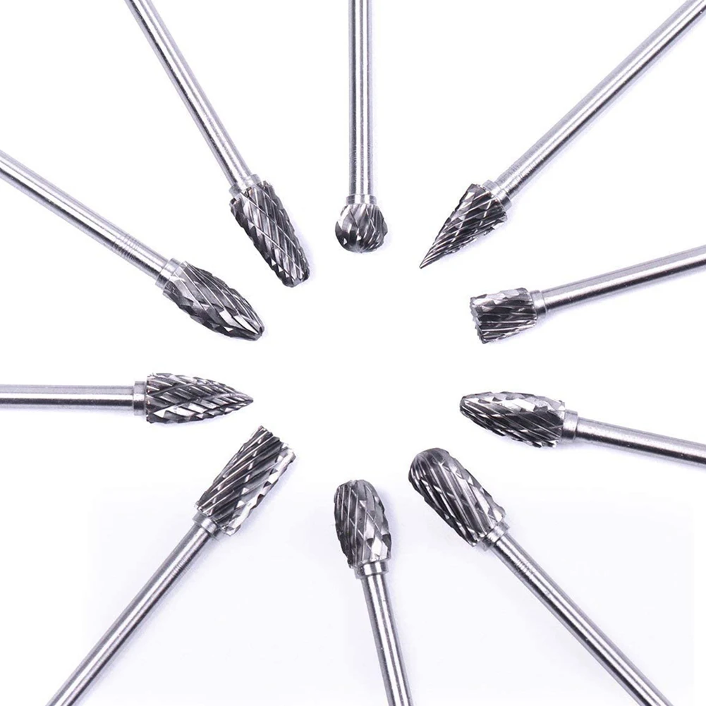 10pcs 3x6mm Tungsten Carbide Cutter Rotary Burrs Drill Grinder Carving Bit Double Cut 45-50mm Rotary Power Tools Part