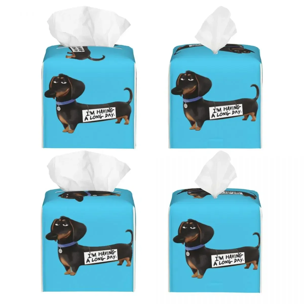 Custom Kawaii Dachshund Tissue Box Cover PU Leather Square Sausage Badger Wiener Dog Facial Tissue Box Holder for Bathroom