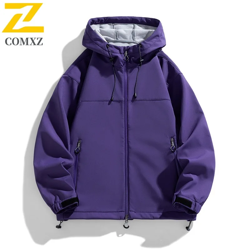 COMXZ الرجال خندق معطف مقاومة للخدش فضفاض رياضي المشي لمسافات طويلة مقنعين مقاومة للاهتراء السفر جاكيتات 2025 التخييم تنفس سترة