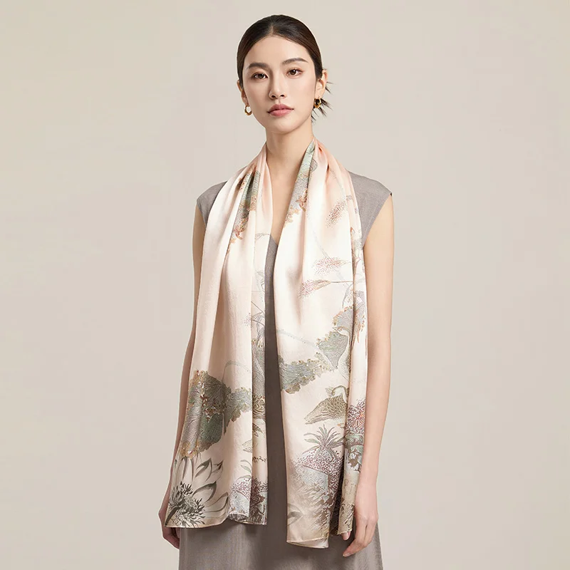 

Women Silk Scarf Long Head Scarves Luxury 100% Silk Shawls Wraps Floral Scarf 2025 Print Neckscarf Pure Real Silk Scarves