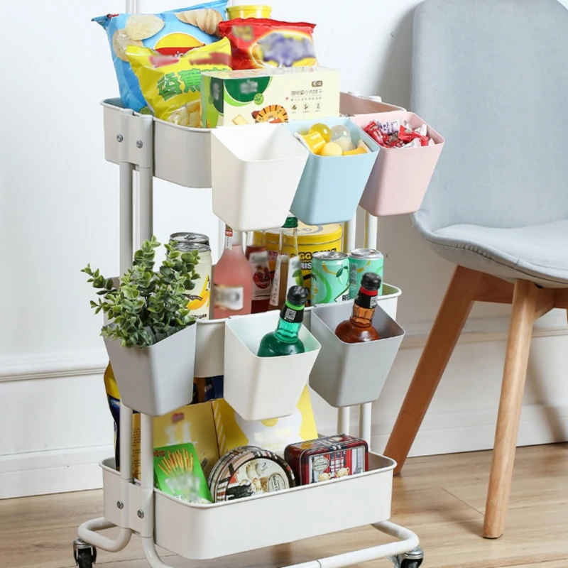 Plastic Hanging Basket Kitchen Storage Container Cup with Hook Rolling Cart Accessories Wall Storage Bins Make Up Pencil Holder