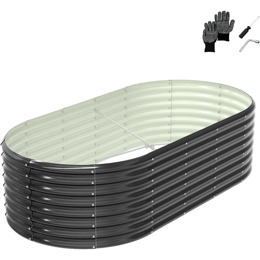 

8x4x2ft Galvanized Raised Garden Beds Oval Planter Boxes Outdoor Raised Garden Bed for Gardening Easy Assembly Planter Boxes fo