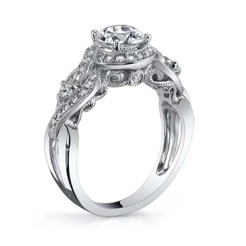 

Retro Court Simulation Diamond Ring for Women Pure Silver 925 Micro Paved Diamond Engagement Ring Floral Pattern