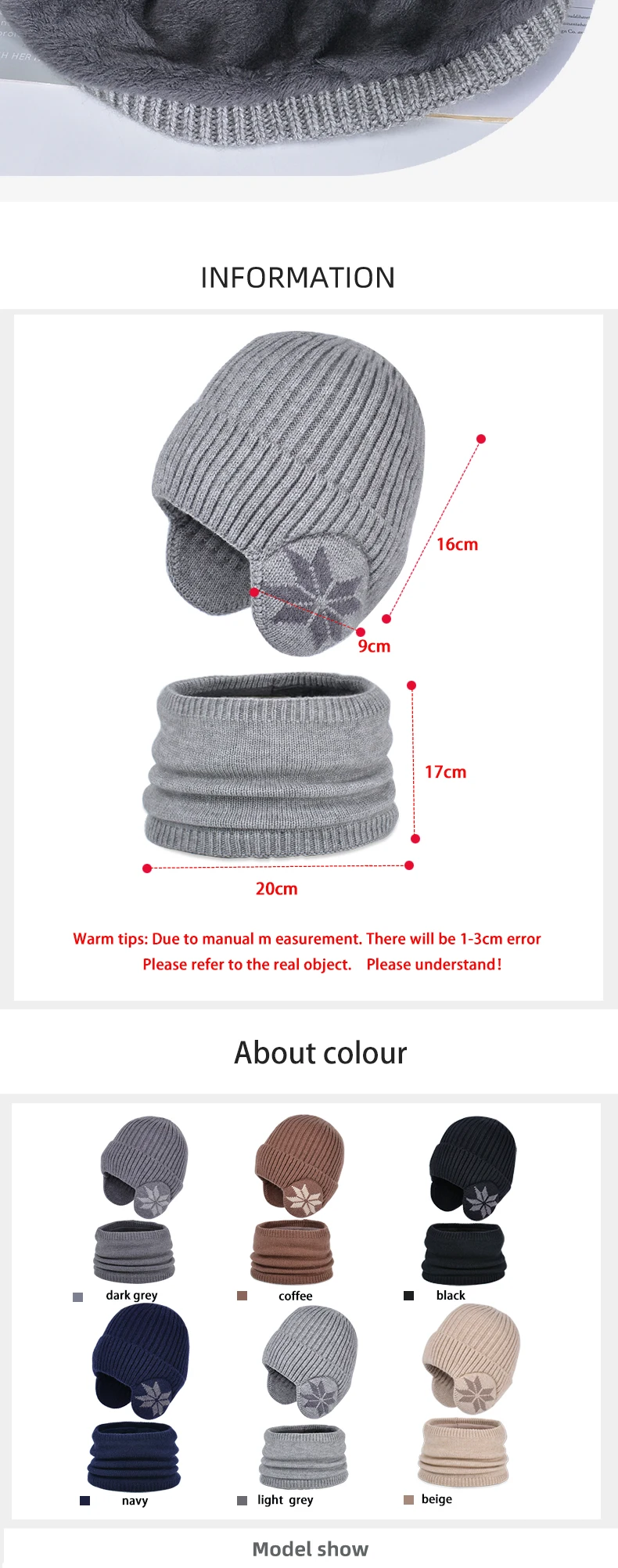 2-teiliges Set aus gestrickter Wintermütze und Schal für Kinder, Fleecefutter, Ohrenschutz, Beanie-Mütze, Nackenwärmer, warme Mütze für Jungen, offizielle Website – Detail 3