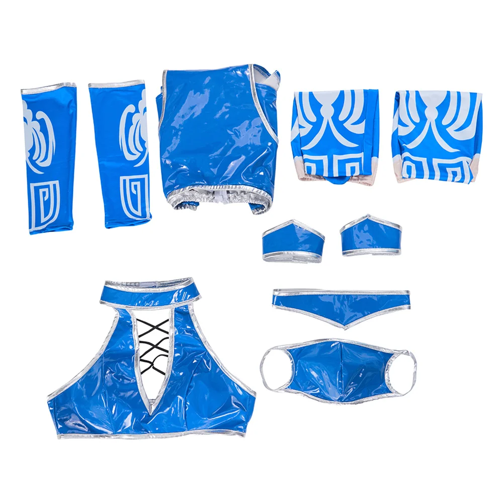 Китана Косплей Костюм Сексуальный Синий Боевой Женский Костюм с Аксессуарами Хэллоуин Карнавальные Наряды