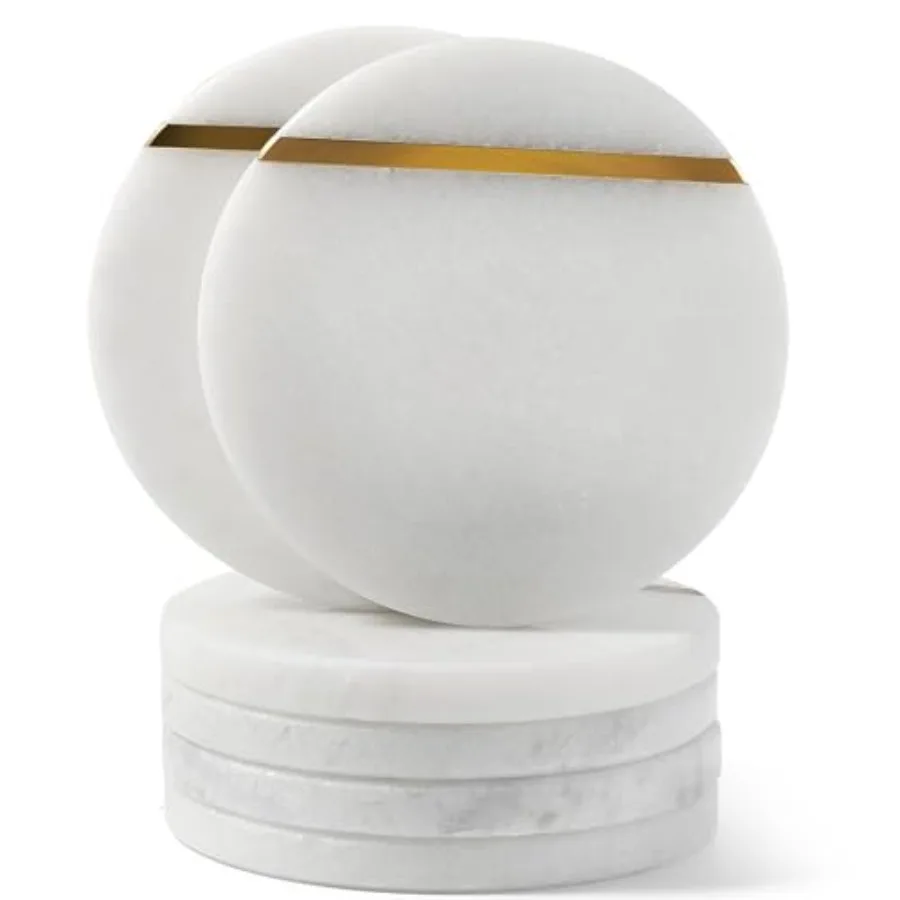 

Marble Coasters Set of 6 for Coffee Table, 3.9" Inch Handmade Round Coaster, Luxury Aesthetic Marble Drink Coaster for Table Dé
