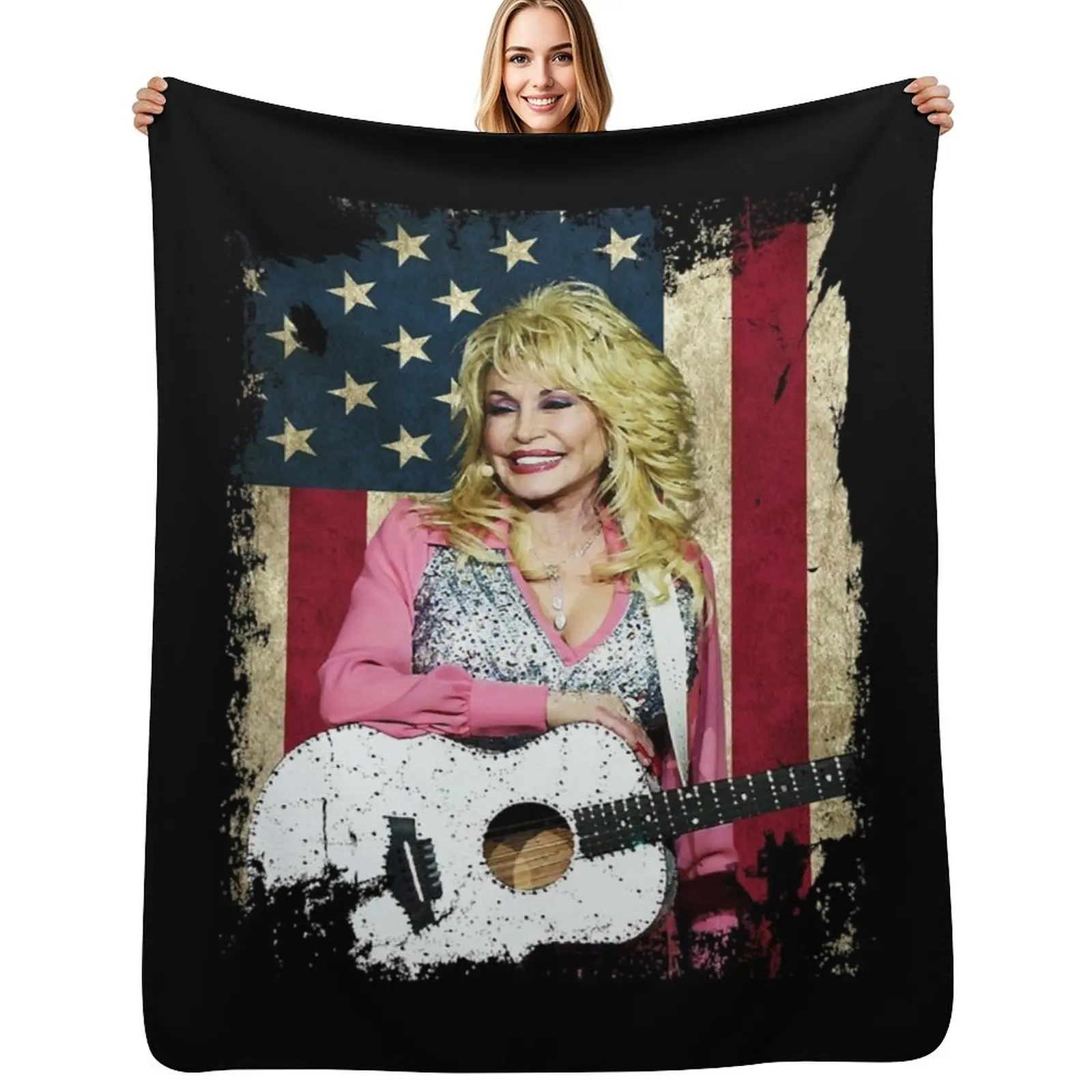

Retro Country Music Dolly Parton's American Flag Throw Blanket Warm Comfortable Blanket for Office Napping