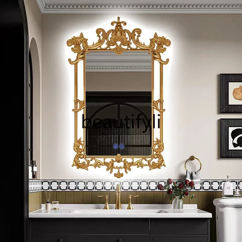 

Great discounts French retro bathroom sink smart bathroom mirror wall hanging American court carved high-end fireplace decorati