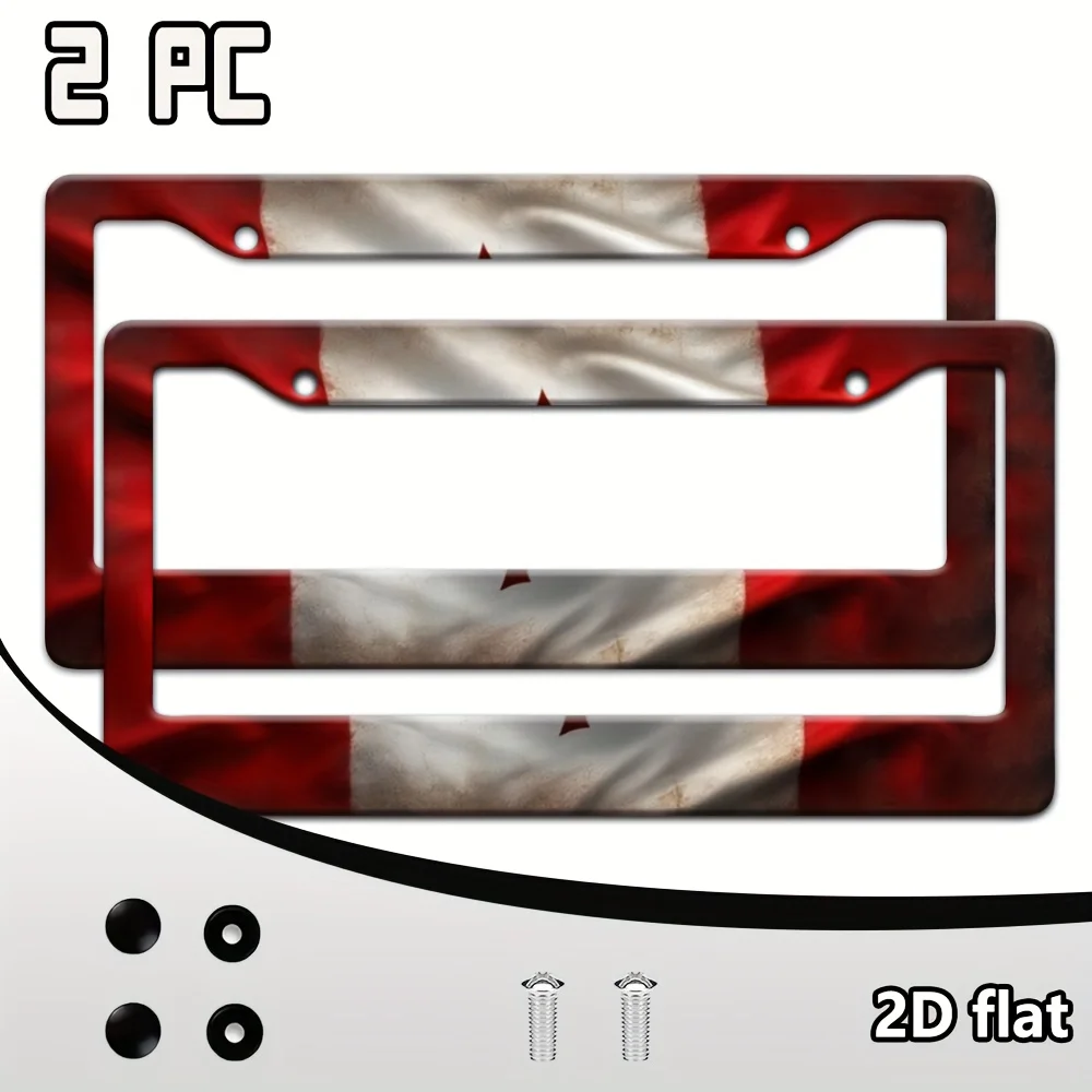 

Red White Flag License Plate Frame Vintage Distressed Triangle Pattern Car Licence Plate Holder 2D Flat Universal Stainless