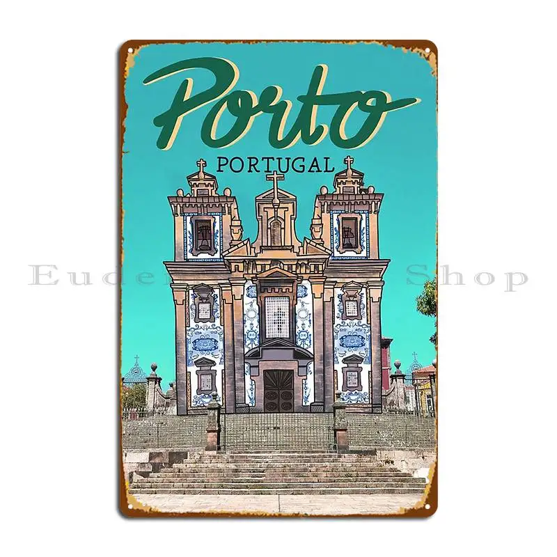 Letrero de Metal de la Iglesia de San Ildefonso Oporto, cine, hierro, sala de estar, garaje, decoración de pared, cartel de estaño
