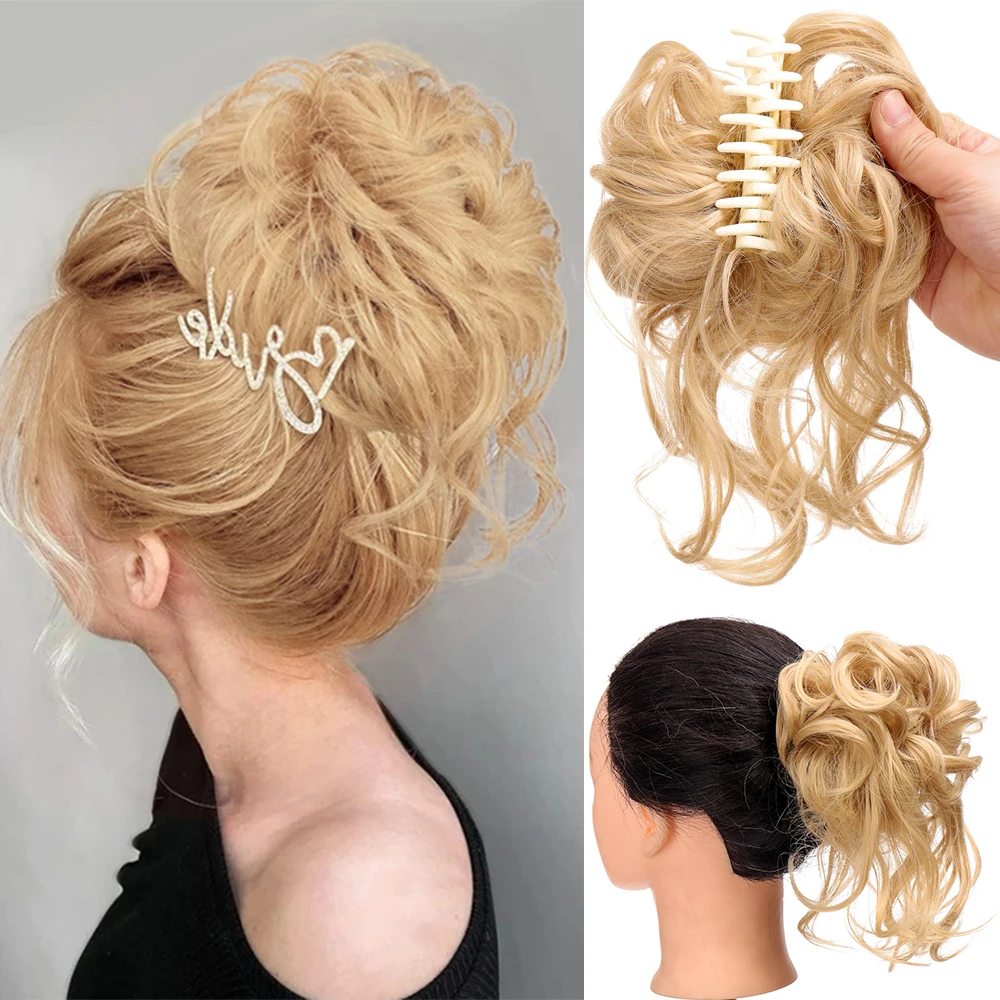 Synthetic Claw Clip-on  Hair Bun Chignon Messy Curly Hair Wigs Fake Hair Pieces For Women Hairpins Black Gold Hair Extensions