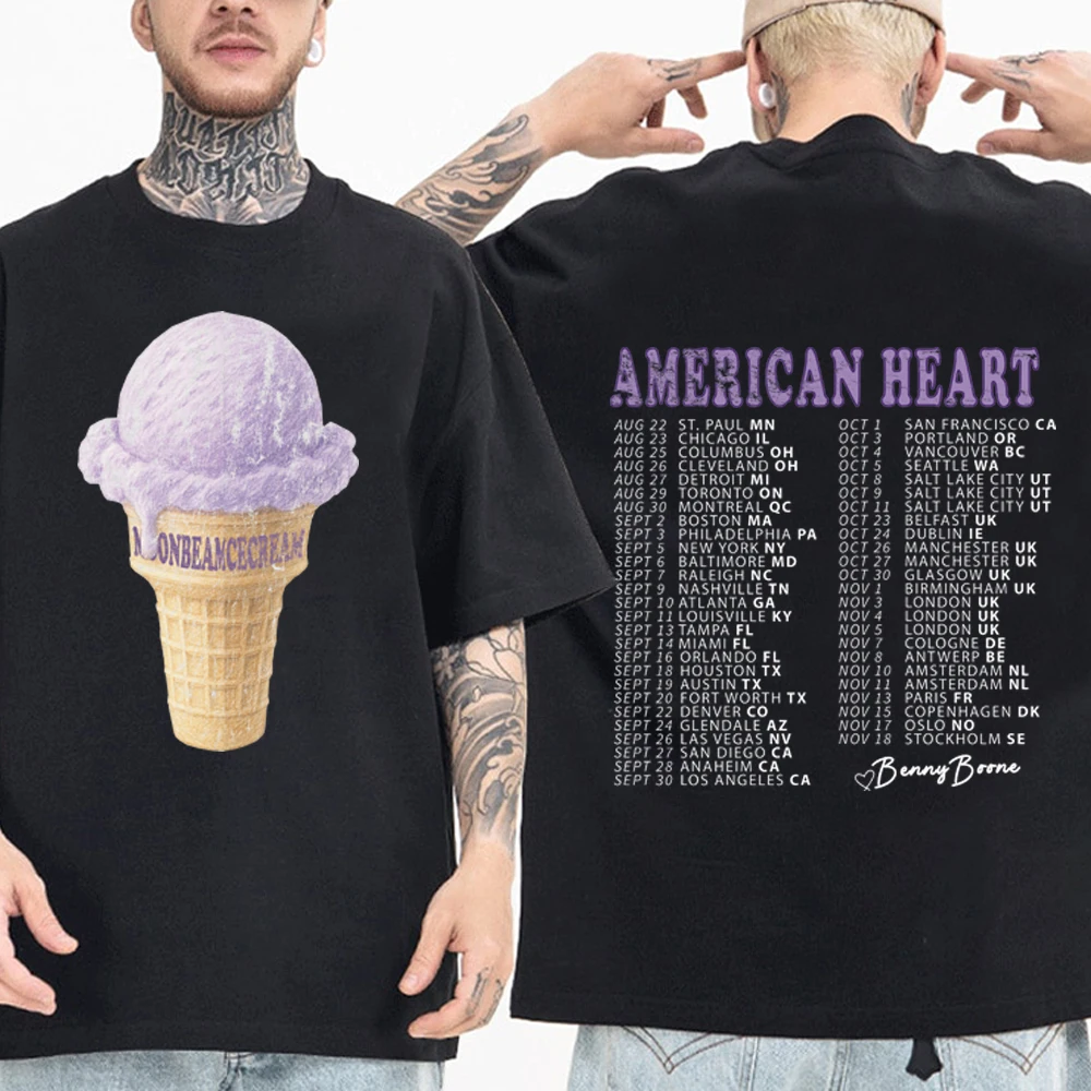 

Футболка Benson Boone American Heart Tour 2025 для мужчин и женщин в стиле Харадзюку, повседневная рубашка с коротким рукавом и круглым вырезом, подарок